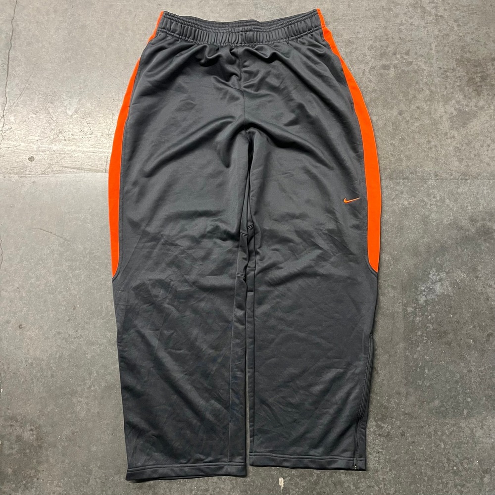 Nike Dri-FIT Mens XL Training Pants Gray Orange Stripe Straight Leg Track Pants